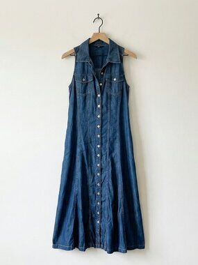 Liverpool Los Angeles Denim Maxi Dress Size 2 Sleeveless Button Front Chambray